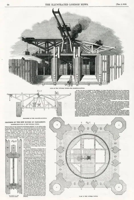 Framed Print : A page from The Illustrated London News, showing the progress of the new