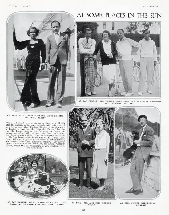 Framed Print : Page from The Tatler, 27th April 1932: At Some Places in the Sun featuring Marlene Dietrich and Cecil Beaton in Hollywood; Mr Haxton, Lady Leon, Somerset Maugham and Leovald the Pro at Cap Ferrat; Mlle Gabrielle Chanel Framed Print : Page from The Tatler, 27th April 1932: At Some Places in the Sun featuring Marlene Dietrich and Cecil Beaton in Hollywood; Mr Haxton, Lady Leon, Somerset Maugham and Leovald the Pro at Cap Ferrat; Mlle Gabrielle Chanel