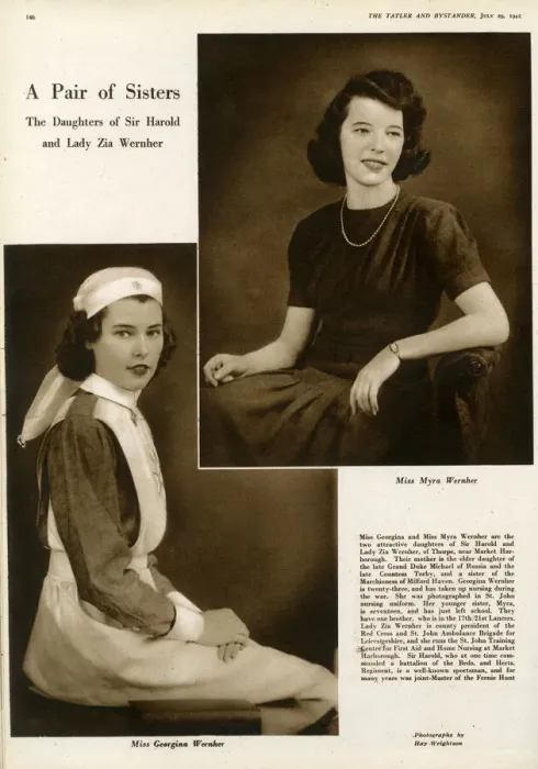 Framed Print : Page from The Tatler featuring sisters Myra and Georgina Wernher Framed Print : Page from The Tatler featuring sisters Myra and Georgina Wernher