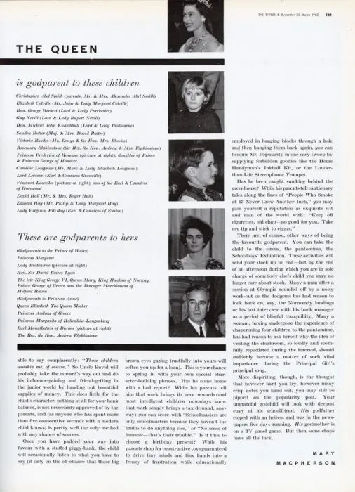 Framed Print : Page from The Tatler reporting on the godparents to the Queens children Framed Print : Page from The Tatler reporting on the godparents to the Queens children