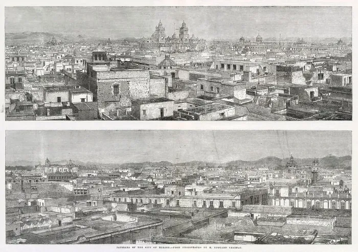 Framed Print : Two panoramas over the rooftops of Mexico City, Mexico. Date: 1863 Framed Print : Two panoramas over the rooftops of Mexico City, Mexico. Date: 1863