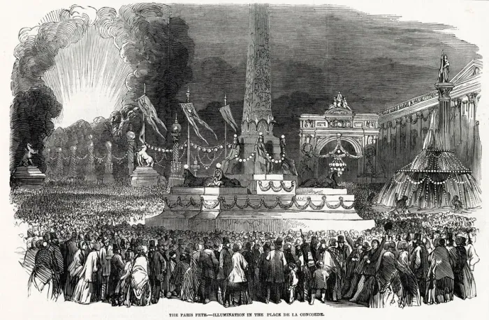 Framed Print : Paris Fete - Illuminations in the Place de la Concorde. Date: 1850 Framed Print : Paris Fete - Illuminations in the Place de la Concorde. Date: 1850