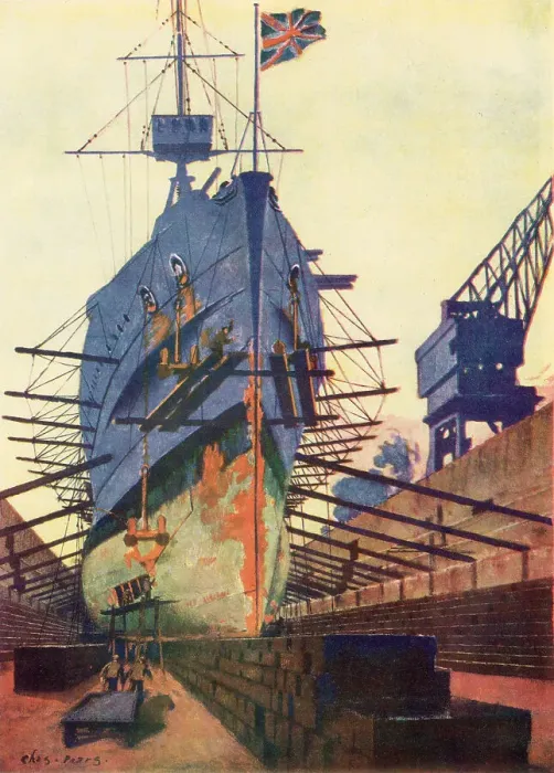 Framed Print : Patching a Blister (a bulb of steel along the sides of the keel designed as a defence against torpedoes) on the hull of a County Cruiser. It also gave extra stability to the ship. Date: 1926 Framed Print : Patching a Blister (a bulb of steel along the sides of the keel designed as a defence against torpedoes) on the hull of a County Cruiser. It also gave extra stability to the ship. Date: 1926