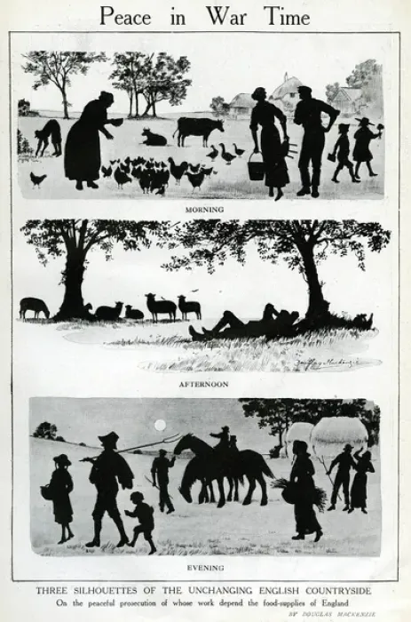 Framed Print : Peace in wartime, rural silhouettes, WW1