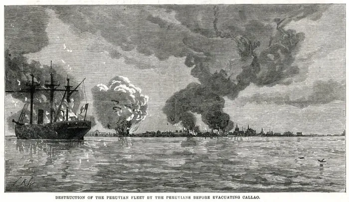 Framed Print : Peruvian army destroying its own Fleet