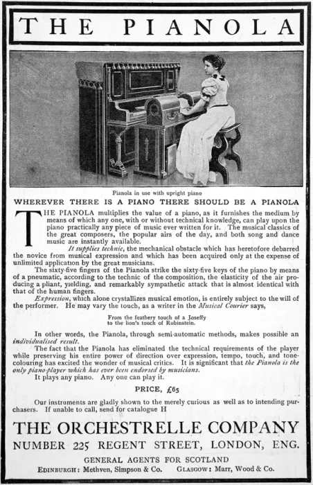 Framed Print : Pianola. Advertisement for the Pianola, the automatic piano-player Framed Print : Pianola. Advertisement for the Pianola, the automatic piano-player