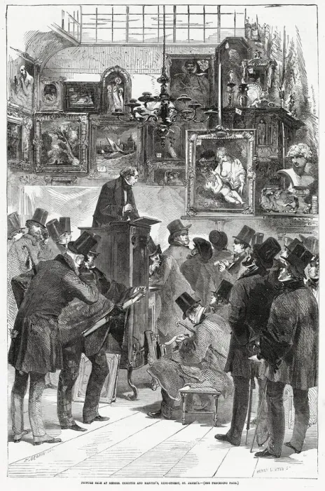 Framed Print : Picture sale at Messrs. Christie and Mantons King Street, St James s, London Framed Print : Picture sale at Messrs. Christie and Mantons King Street, St James s, London