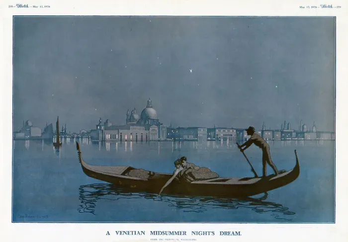 Framed Print : This picture shows a couple enjoying a romantic moment in Venice. Date: 1926