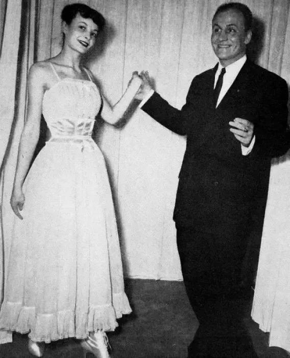 Framed Print : Pierre Balmain with one of his designs, 1948 Framed Print : Pierre Balmain with one of his designs, 1948