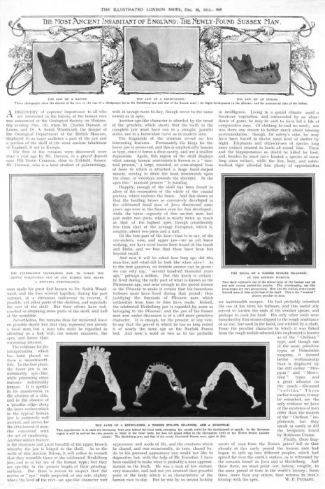 Framed Print : Piltdown Man article- The most ancient inhabitant of England Framed Print : Piltdown Man article- The most ancient inhabitant of England