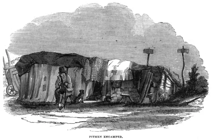 Framed Print : Pitmen encamped - evicted coal miner and his dwelling Framed Print : Pitmen encamped - evicted coal miner and his dwelling