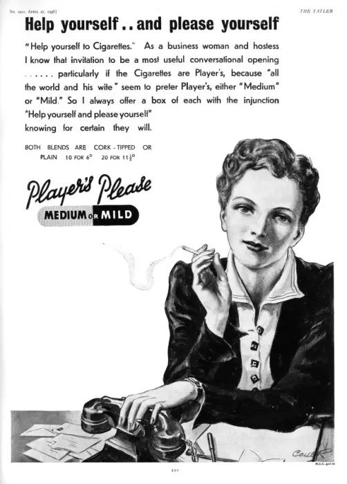 Framed Print : Players cigarette advert featuring female office worker Framed Print : Players cigarette advert featuring female office worker