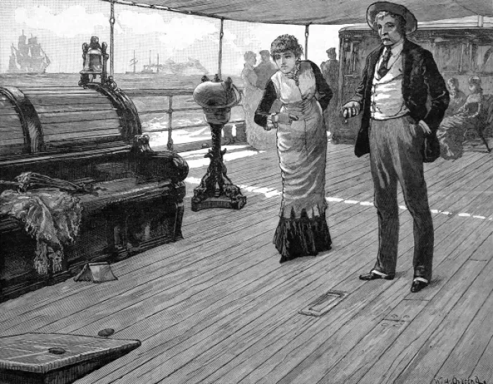 Framed Print : Playing deck games on a passenger ship, 1883 Framed Print : Playing deck games on a passenger ship, 1883