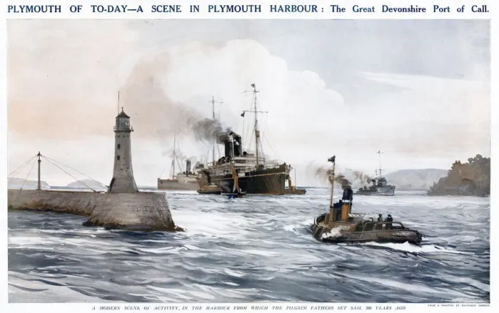 Framed Print : Plymouth Harbour, Devon, with ships and lighthouse Framed Print : Plymouth Harbour, Devon, with ships and lighthouse