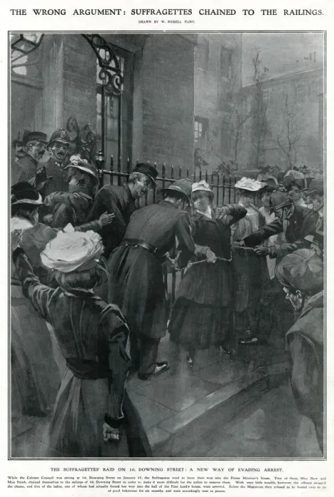Framed Print : Police removing suffragettes chained to railings 1908 Framed Print : Police removing suffragettes chained to railings 1908
