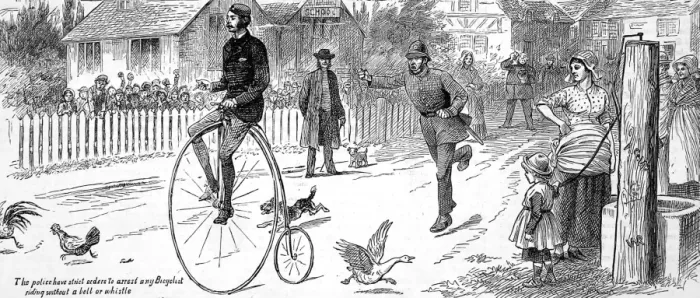 Framed Print : Policeman chasing a Penny Farthing Cyclist, 1880 Framed Print : Policeman chasing a Penny Farthing Cyclist, 1880