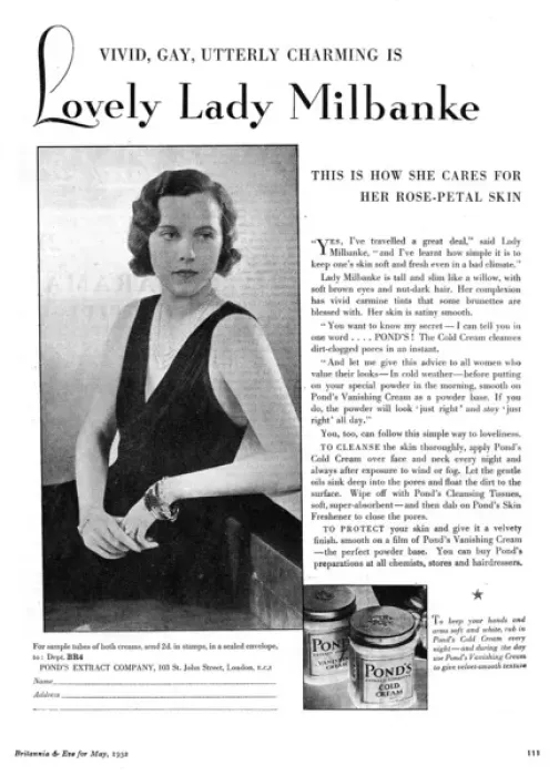 Framed Print : Ponds Cream advertisement featuring Lady Milbanke Framed Print : Ponds Cream advertisement featuring Lady Milbanke