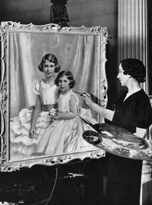 Framed Print : Portrait of Princesses Elizabeth and Margaret in the paintin Framed Print : Portrait of Princesses Elizabeth and Margaret in the paintin