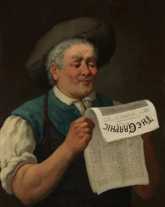 Framed Print : Portrait of a working class man reading The Graphic