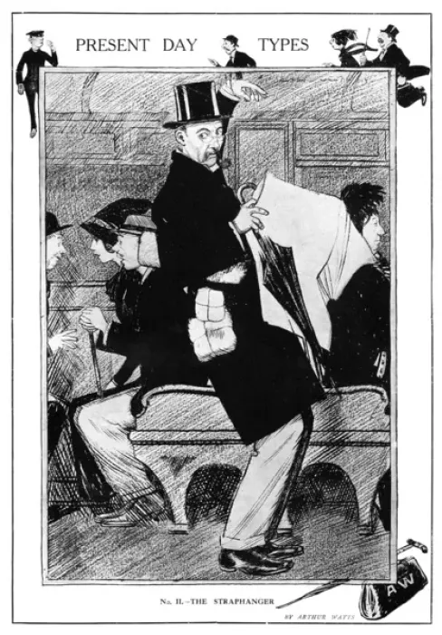 Framed Print : Present Day Types - the Straphanger by Arthur Watts Framed Print : Present Day Types - the Straphanger by Arthur Watts