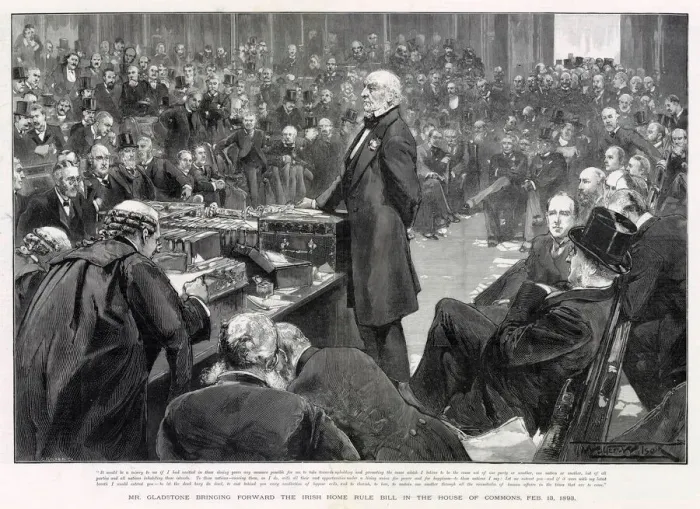 Framed Print : Prime Minister, William Ewart Gladstone (1809 - 1898), delivering the Peroration of his