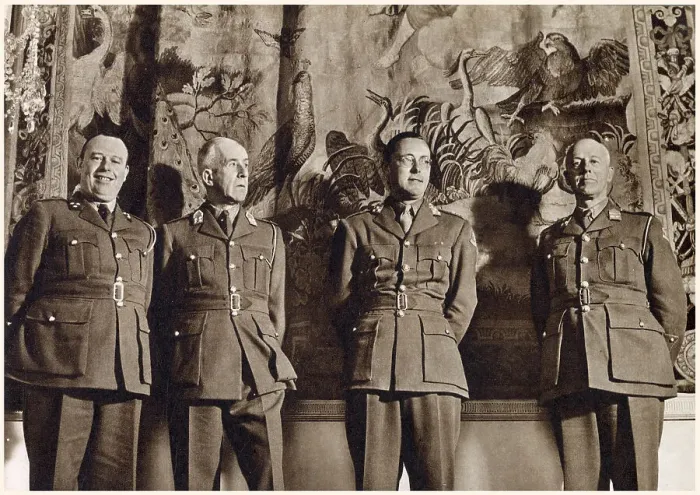 Framed Print : Prince Bernhard of the Netherlands, husband to Princess Juliana, together with (from left), Captain Jonkheer van Lawick, Major-General Jonkheer van Elemeet and Colonel Phaff at the Dutch HQ in London during the Second World War. Date: 1940