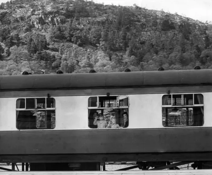 Framed Print : Prince Charles and Princess Anne waving from train