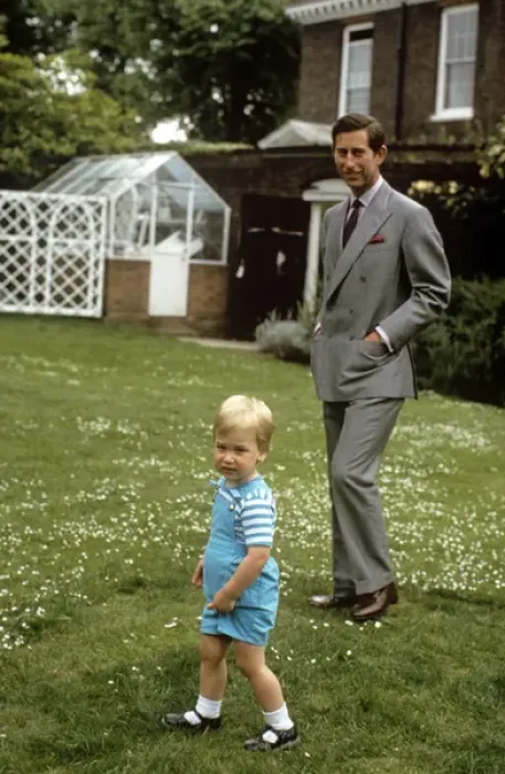 Framed Print : Prince Charles and William in a garden Framed Print : Prince Charles and William in a garden