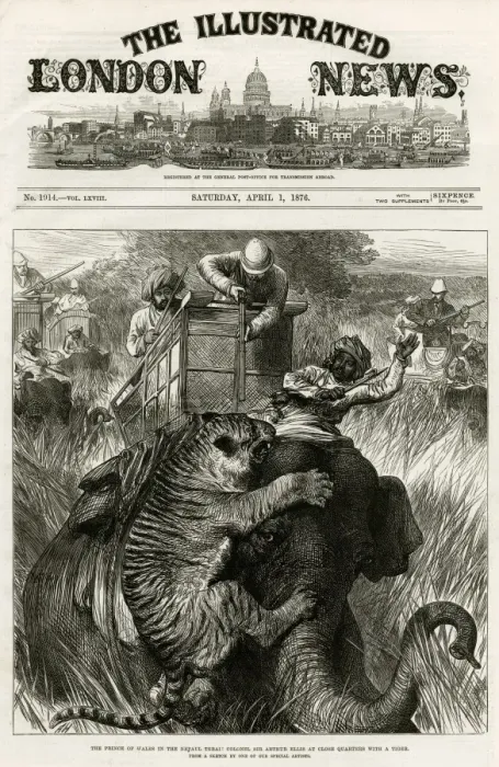 Framed Print : Prince of Wales in Nepal Terai, shooting tigers 1876