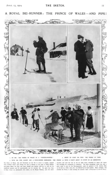 Framed Print : The Prince of Wales skiing and pipe smoking in Norway