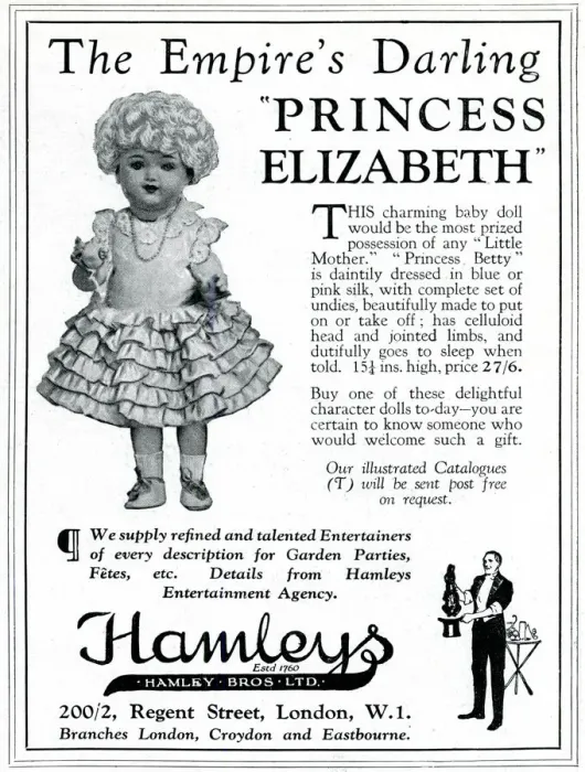 Framed Print : Princess Elizabeth doll, Hamleys advertisement 1929