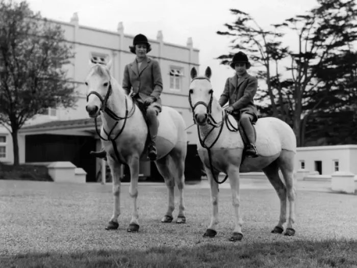 Framed Print : Princess Elizabeth and Margaret riding Framed Print : Princess Elizabeth and Margaret riding