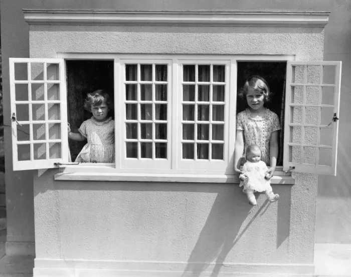Framed Print : Princess Elizabeth and Margaret in the Welsh Cottage Framed Print : Princess Elizabeth and Margaret in the Welsh Cottage