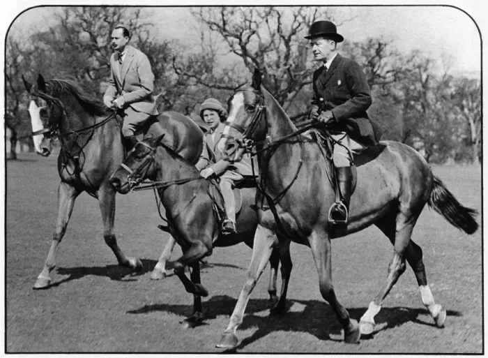 Framed Print : Princess Elizabeth riding with Duke of Gloucester & Mr Owen Framed Print : Princess Elizabeth riding with Duke of Gloucester & Mr Owen