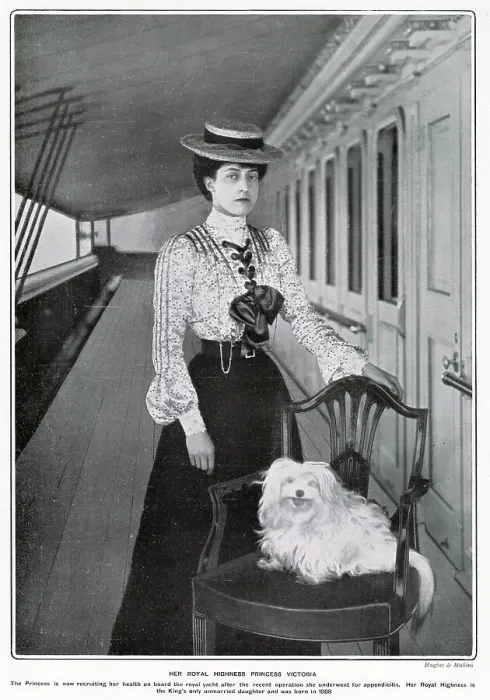 Framed Print : Princess Victoria (1868 - 1935), fourth child and second daughter of King Edward VII and Queen Alexandra. Recuperating on board the royal yacht HMY Victoria and Albert after a recent appendicitis operation. Date: 1905 Framed Print : Princess Victoria (1868 - 1935), fourth child and second daughter of King Edward VII and Queen Alexandra. Recuperating on board the royal yacht HMY Victoria and Albert after a recent appendicitis operation. Date: 1905