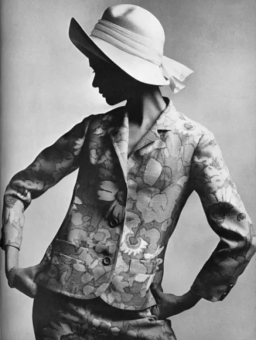Framed Print : Printed floral linen suit by Tiktiner of France, 1965 Framed Print : Printed floral linen suit by Tiktiner of France, 1965