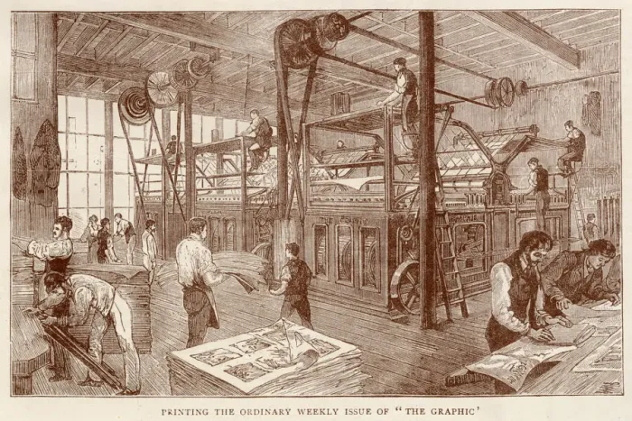 Framed Print : Printing the original weekly newspaper The Graphic. Date: 1881 Framed Print : Printing the original weekly newspaper The Graphic. Date: 1881