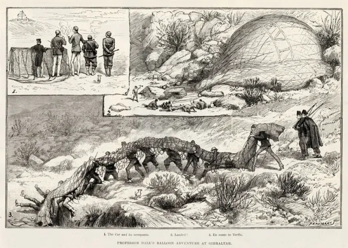 Framed Print : Professor Dales balloon adventure at Gibraltar, 1889. An interesting balloon ascent was Framed Print : Professor Dales balloon adventure at Gibraltar, 1889. An interesting balloon ascent was