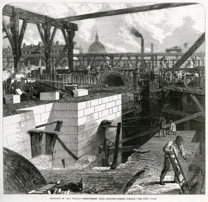 Framed Print : Progress on Thames Embankment 1866 Framed Print : Progress on Thames Embankment 1866