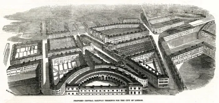 Framed Print : Proposed central railway terminus, London 1846 Framed Print : Proposed central railway terminus, London 1846