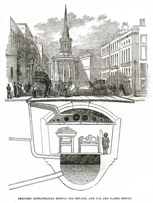 Framed Print : Proposed Metropolitan subway under London streets 1853