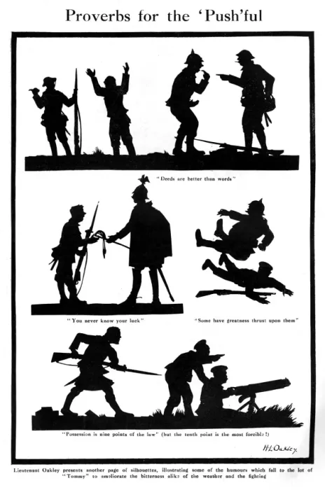 Framed Print : Proverbs for the Push ful, WW1 silhouettes by H. L. Oakley Framed Print : Proverbs for the Push ful, WW1 silhouettes by H. L. Oakley