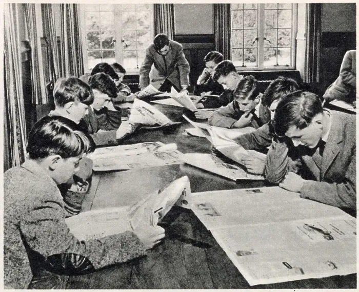 Framed Print : Pupils at Wellington College keeping in touch with current events, studying newspapers in the school's reading room. Date: 1959 Framed Print : Pupils at Wellington College keeping in touch with current events, studying newspapers in the school's reading room. Date: 1959
