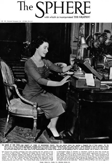 Framed Print : Queen Elizabeth II at her desk, 1959 Framed Print : Queen Elizabeth II at her desk, 1959