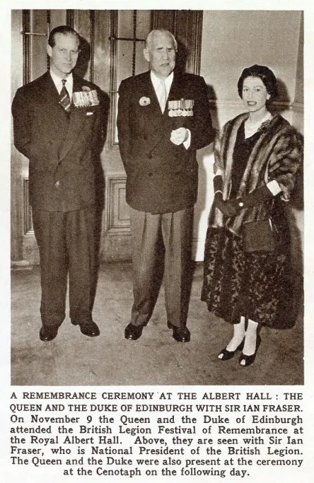 Framed Print : Queen Elizabeth II and the Duke of Edinburgh meet with the British Legion President Sir Ian Fraser before The Festival of Remembrance at The Royal Albert Hall. Date: 1957 Framed Print : Queen Elizabeth II and the Duke of Edinburgh meet with the British Legion President Sir Ian Fraser before The Festival of Remembrance at The Royal Albert Hall. Date: 1957