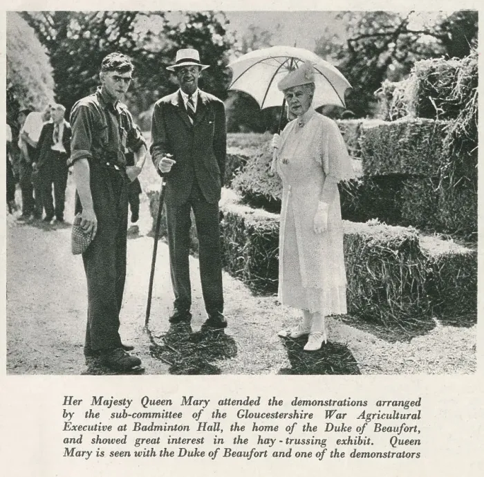 Framed Print : Queen Mary attending demonstrations organised by the Gloucestershire War Agricultural Executive at Badminton Hall, in the company of the Duke of Beaufort, whose niece, the former Lady Mary Cambridge was the Duke's wife Framed Print : Queen Mary attending demonstrations organised by the Gloucestershire War Agricultural Executive at Badminton Hall, in the company of the Duke of Beaufort, whose niece, the former Lady Mary Cambridge was the Duke's wife