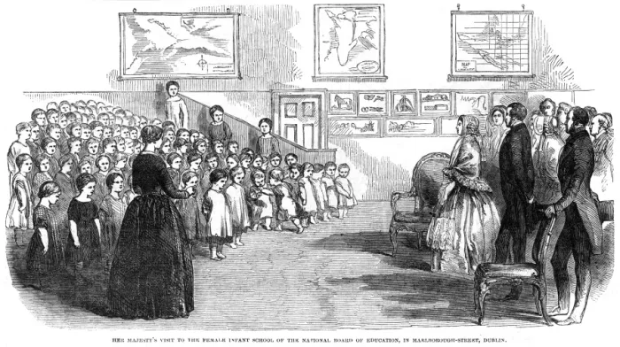 Framed Print : Queen Victoria in Ireland visiting a school Framed Print : Queen Victoria in Ireland visiting a school