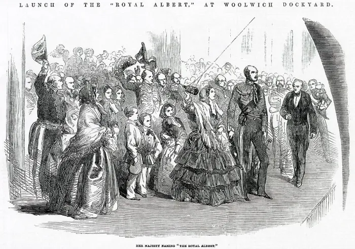 Framed Print : Queen Victoria naming the ship Royal Albert at Woolwich Dockyard in London. Date: 1854