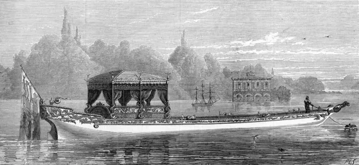 Framed Print : Queen Victorias new barge for Virginia Water, 1877