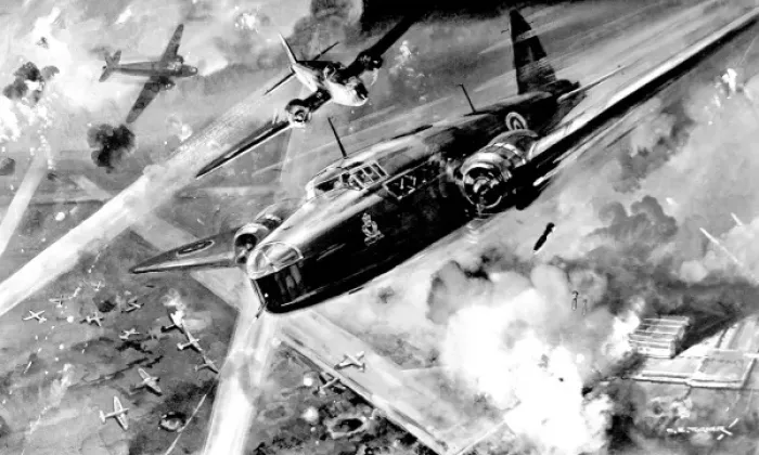 Framed Print : RAF Wellington bombers attacking a German airfield; Second Framed Print : RAF Wellington bombers attacking a German airfield; Second